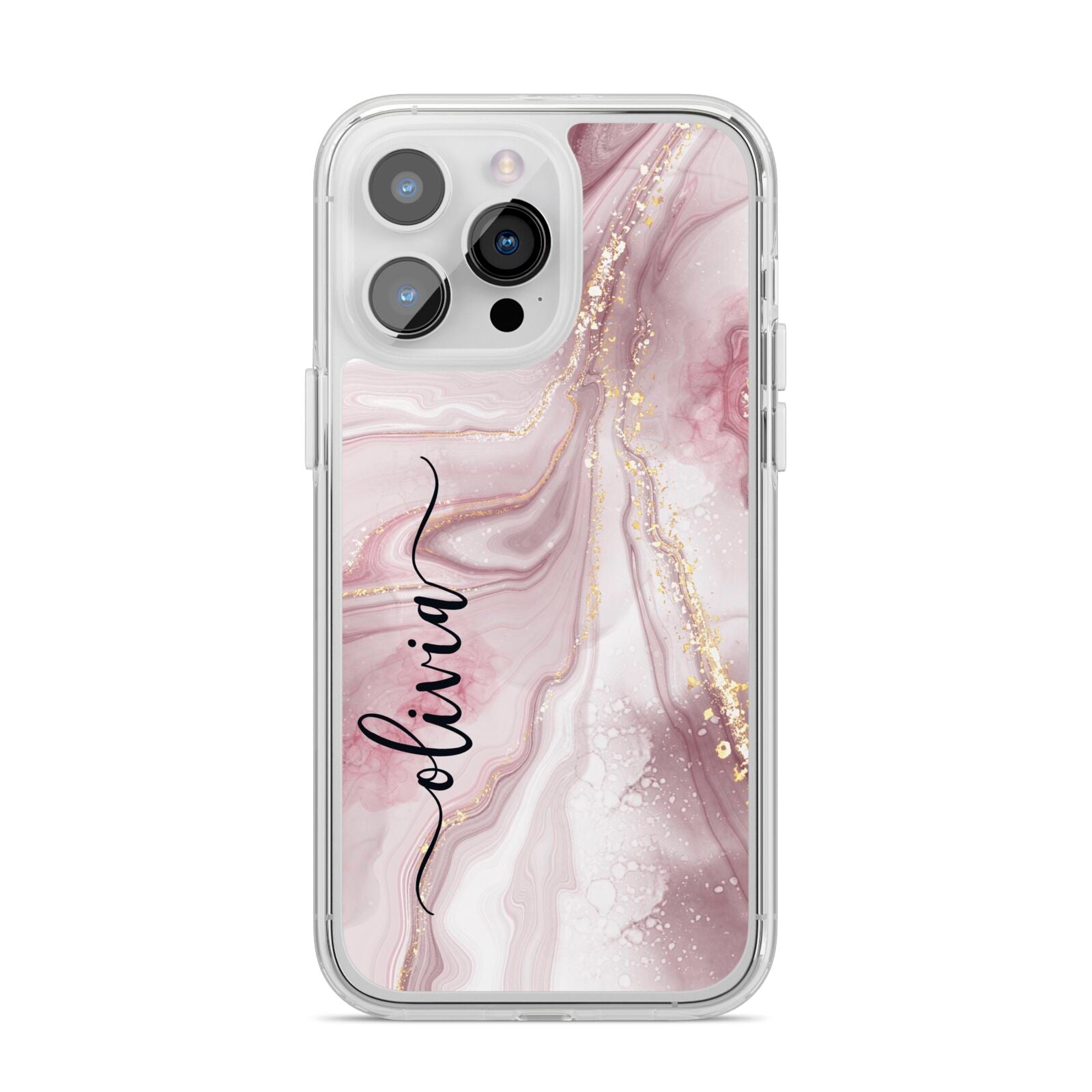 Pink Marble iPhone 14 Pro Max Clear Tough Case Silver