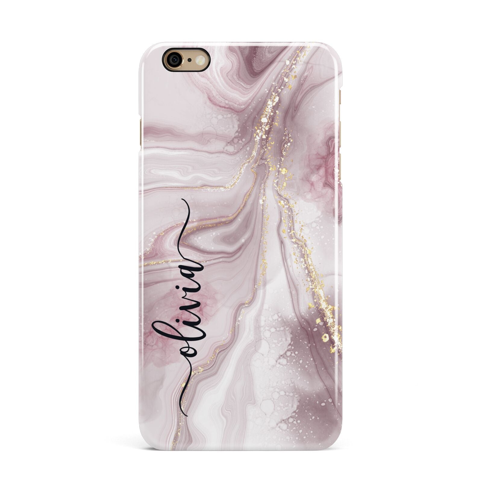 Pink Marble iPhone 6 Plus 3D Snap Case on Gold Phone