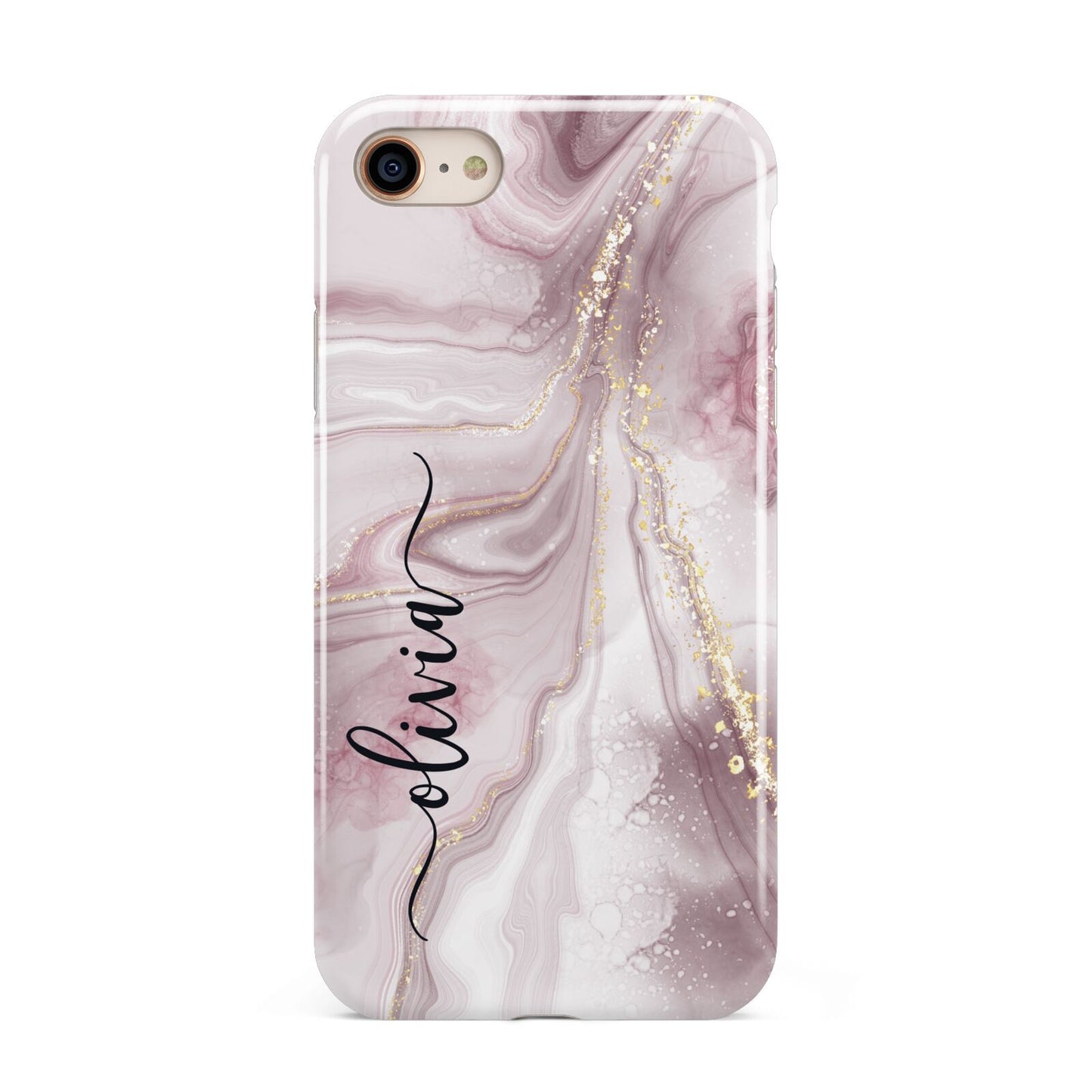 Pink Marble iPhone 8 3D Tough Case on Gold Phone