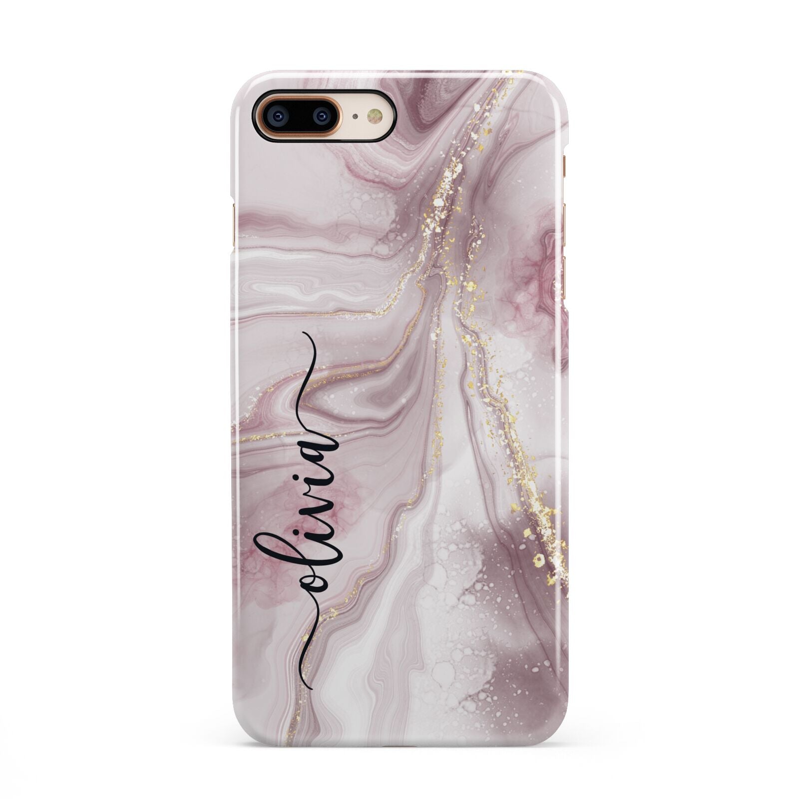 Pink Marble iPhone 8 Plus 3D Snap Case on Gold Phone