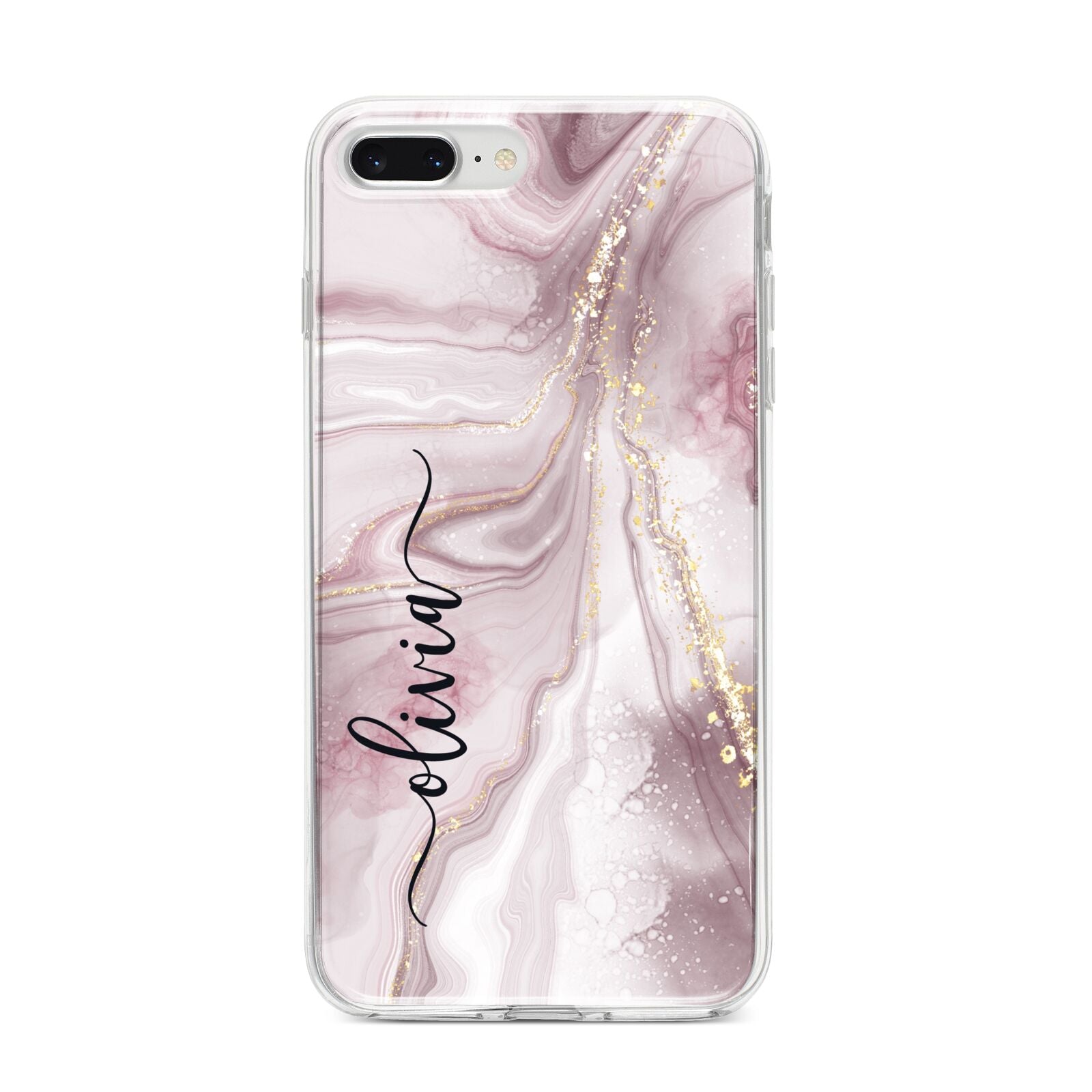 Pink Marble iPhone 8 Plus Bumper Case on Silver iPhone