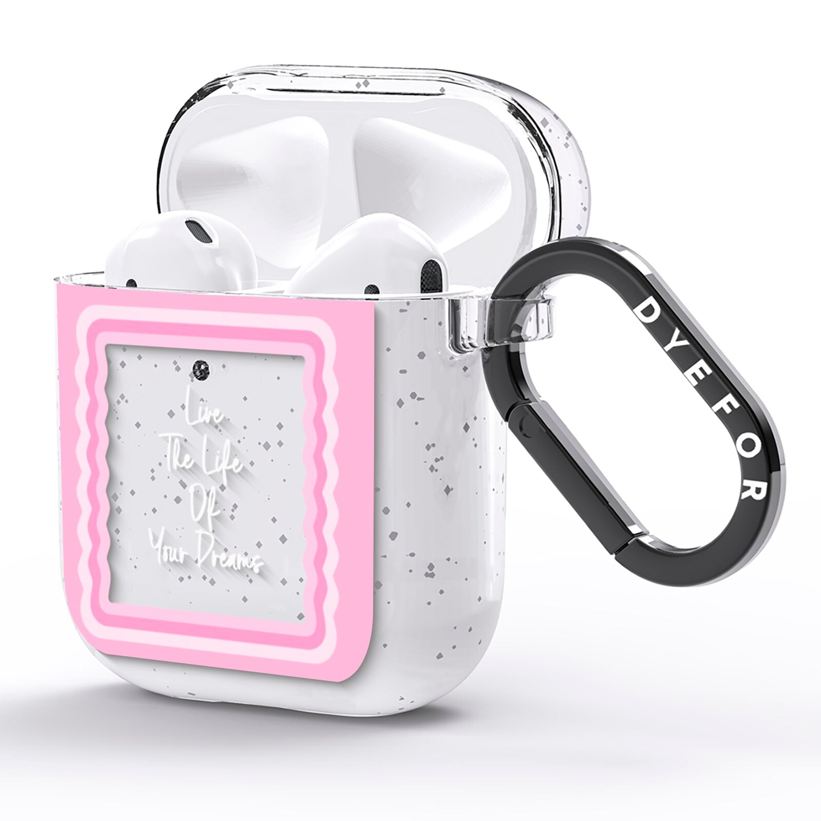 Pink Mirror Quote AirPods Glitter Case Side Image