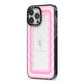 Pink Mirror Quote iPhone 13 Pro Max Black Impact Case Side Angle on Silver phone