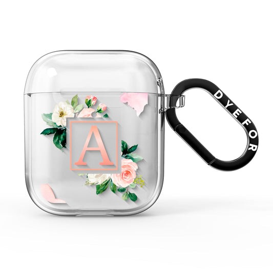 Pink Monogram Floral Roses Personalised AirPods Clear Case