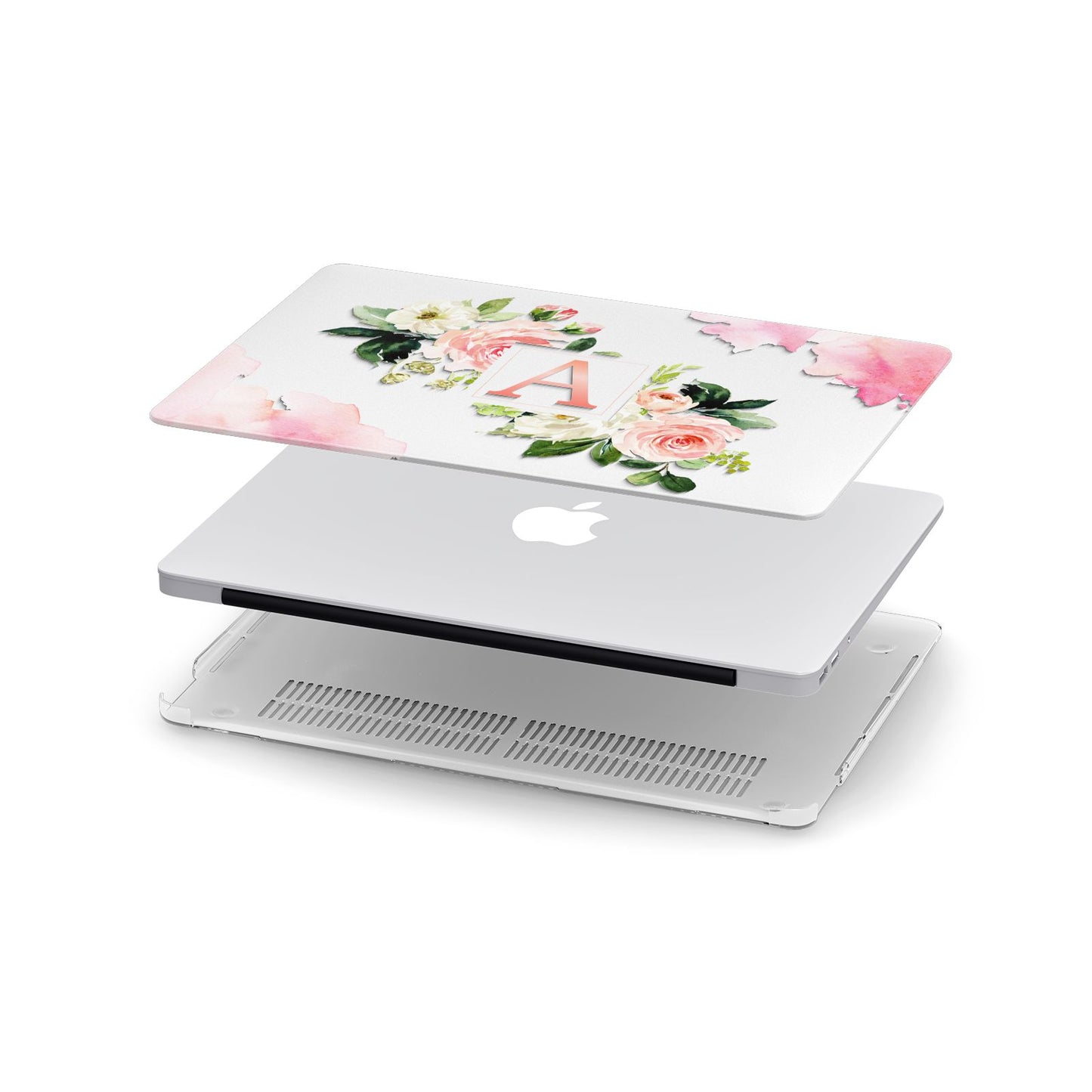Pink Monogram Floral Roses Personalised Apple MacBook Case in Detail