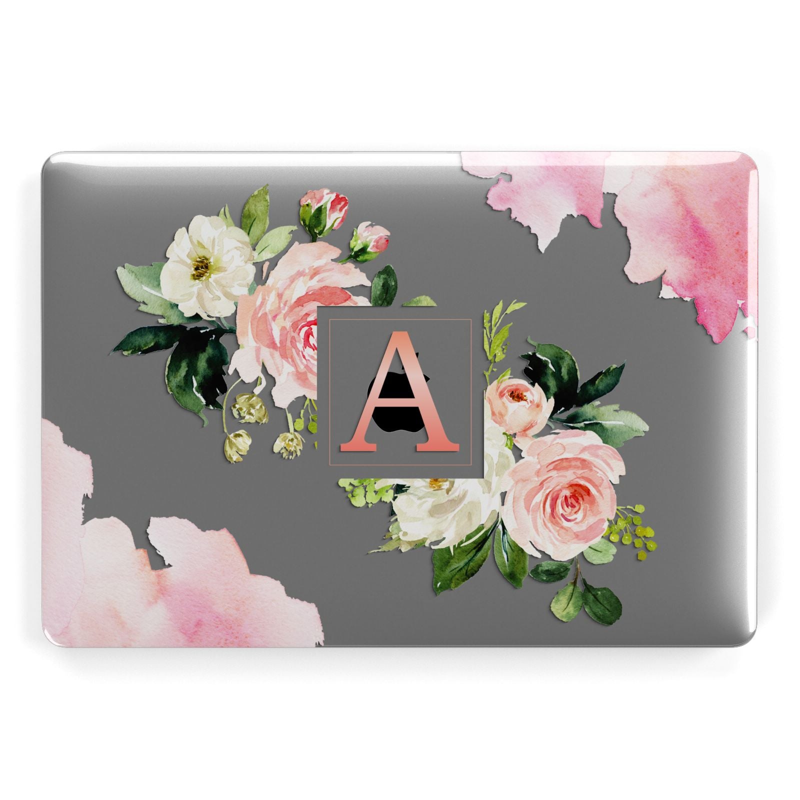 Pink Monogram Floral Roses Personalised Apple MacBook Case