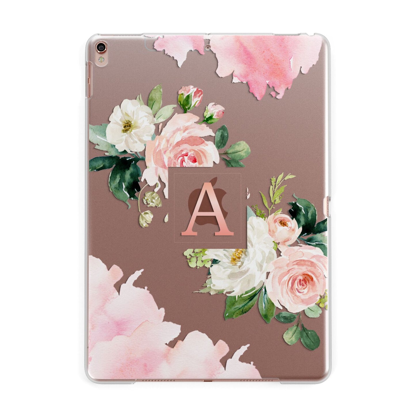 Pink Monogram Floral Roses Personalised Apple iPad Rose Gold Case
