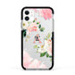 Pink Monogram Floral Roses Personalised Apple iPhone 11 in White with Black Impact Case