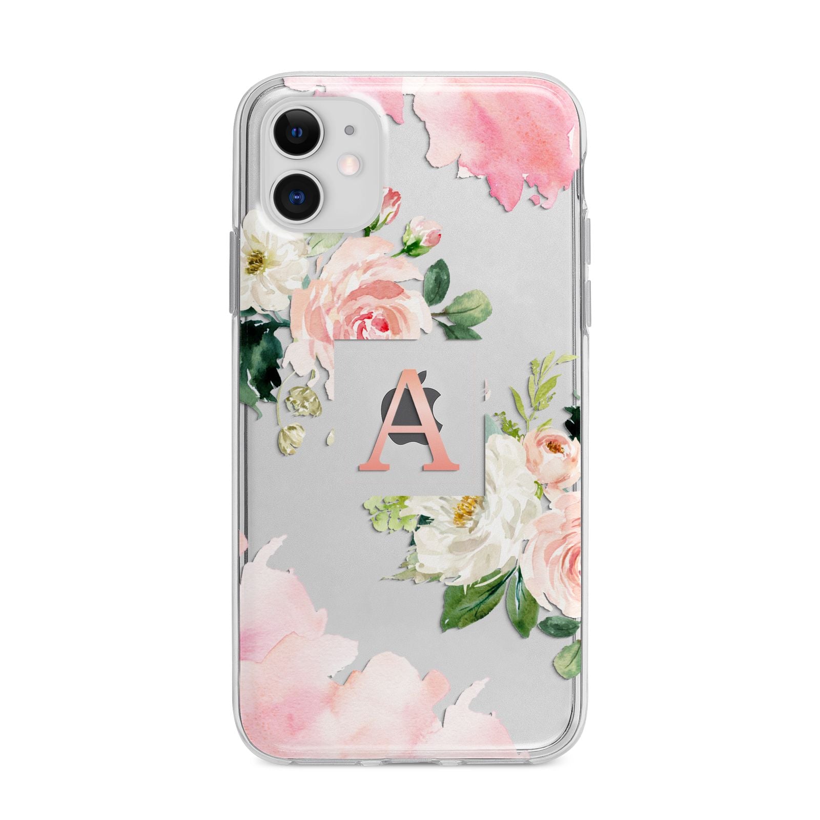 Pink Monogram Floral Roses Personalised Apple iPhone 11 in White with Bumper Case