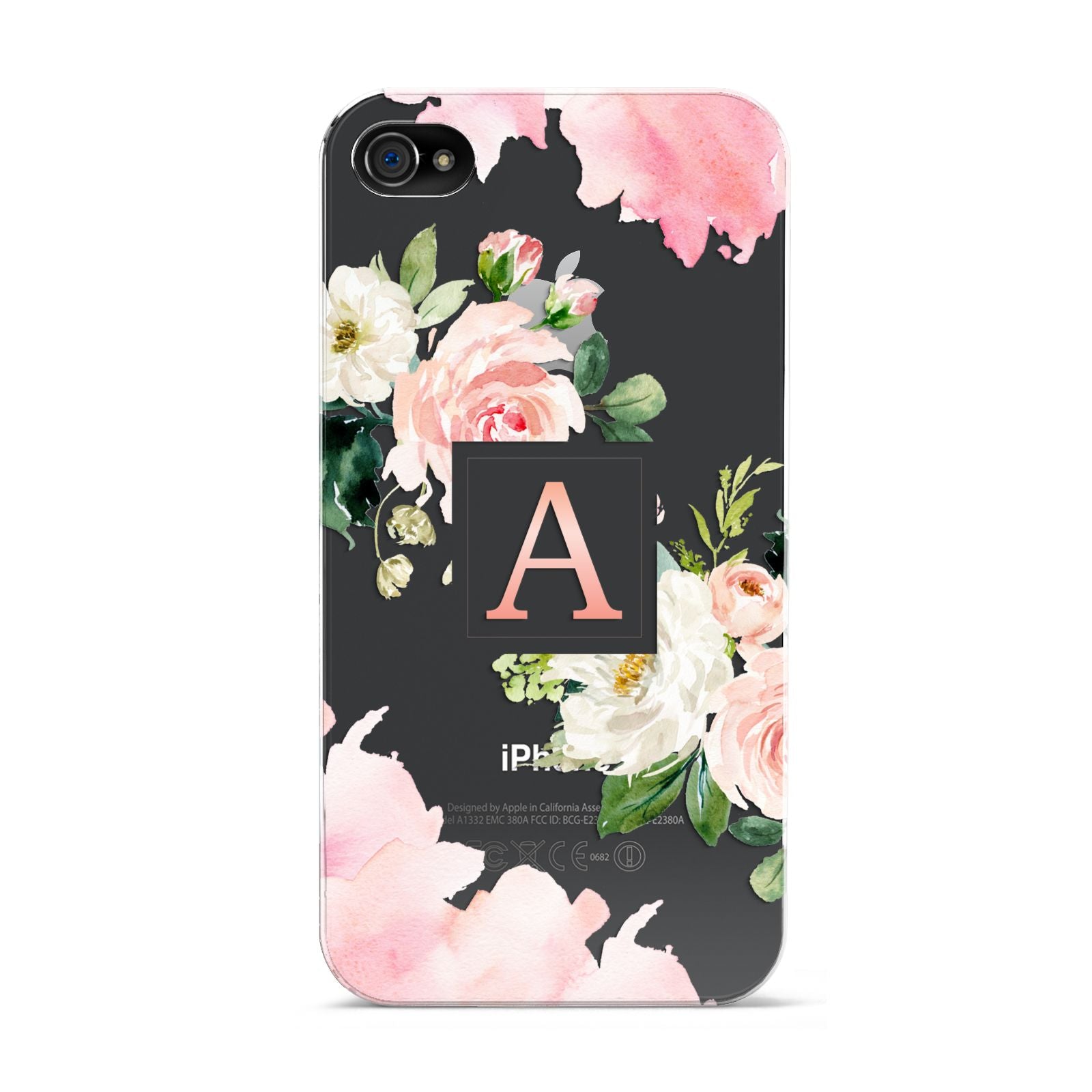 Pink Monogram Floral Roses Personalised Apple iPhone 4s Case
