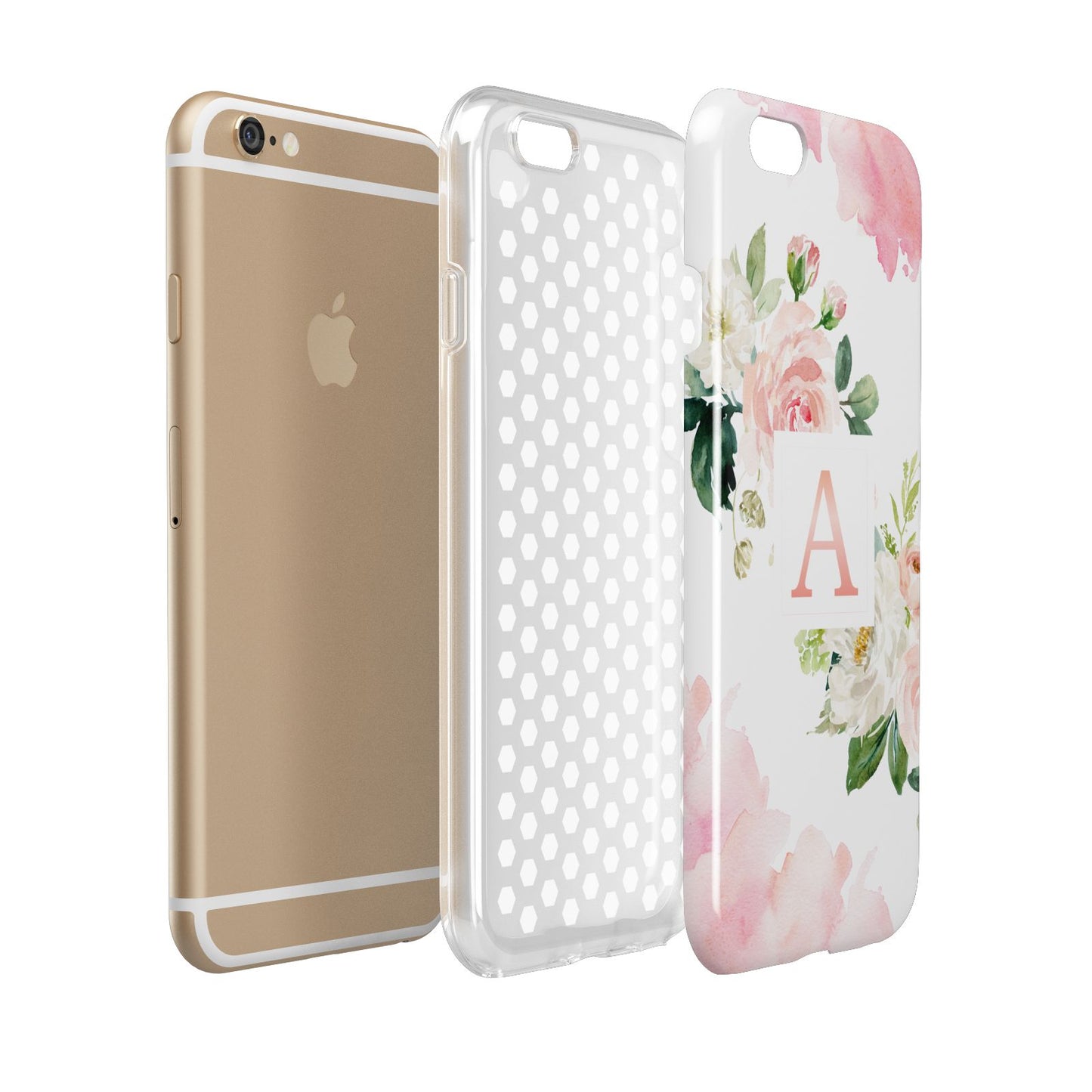 Pink Monogram Floral Roses Personalised Apple iPhone 6 3D Tough Case Expanded view