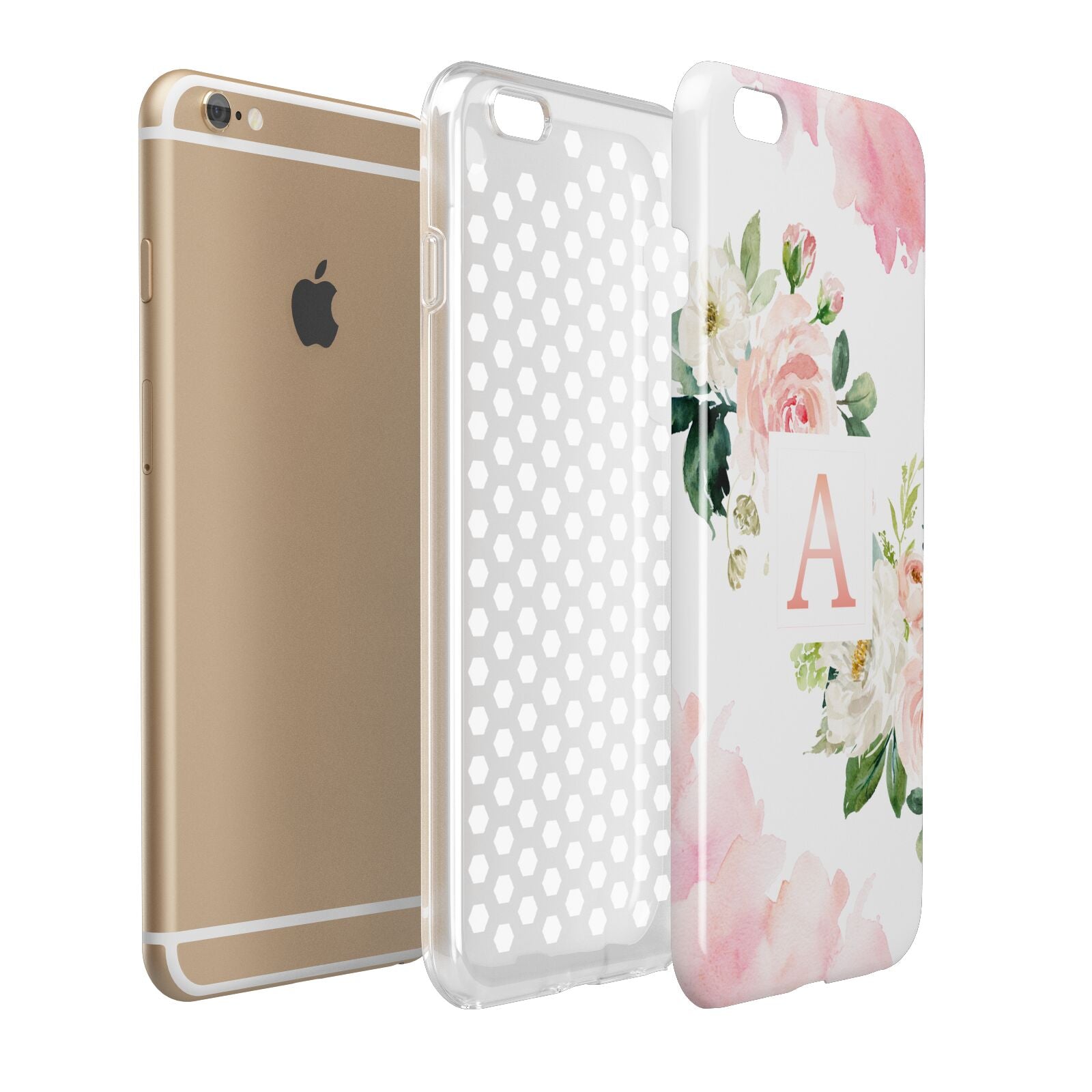 Pink Monogram Floral Roses Personalised Apple iPhone 6 Plus 3D Tough Case Expand Detail Image