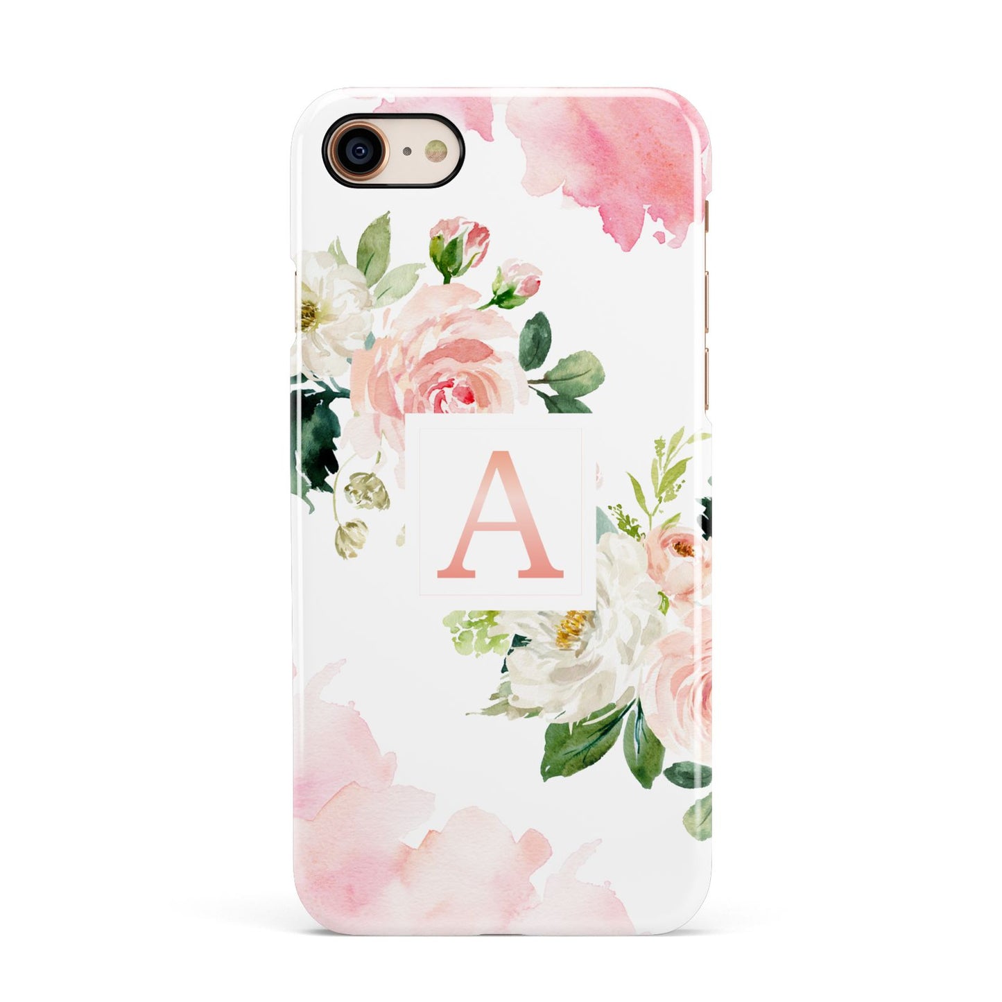 Pink Monogram Floral Roses Personalised Apple iPhone 7 8 3D Snap Case