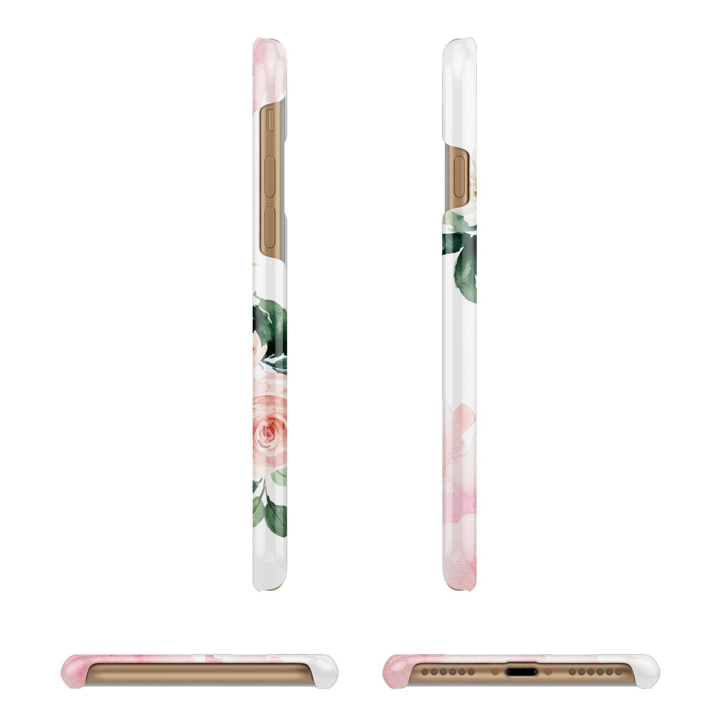 Pink Monogram Floral Roses Personalised Apple iPhone 7 8 3D Wrap Snap Case Angled Images