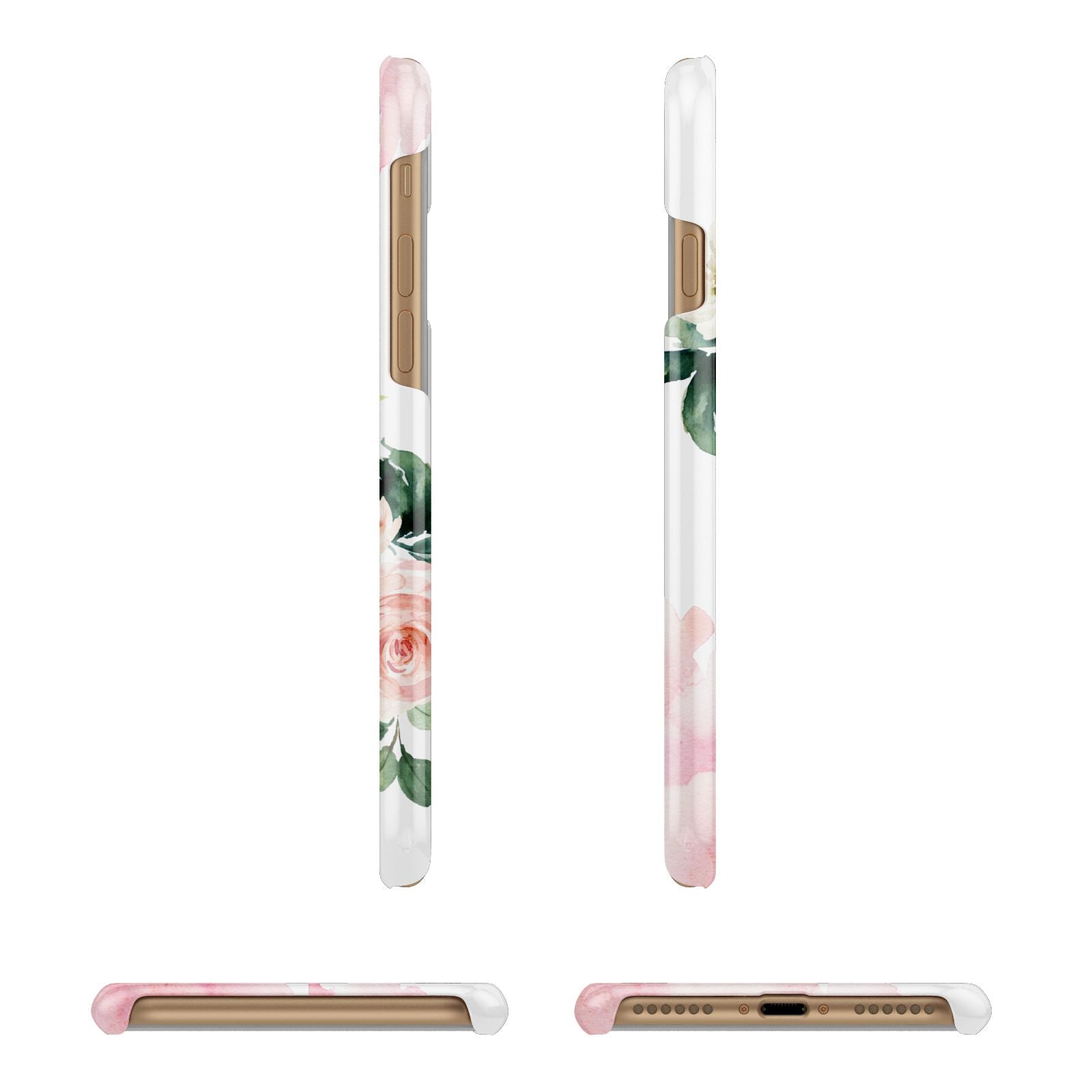 Pink Monogram Floral Roses Personalised Apple iPhone 7 8 3D Wrap Snap Case Angled Images