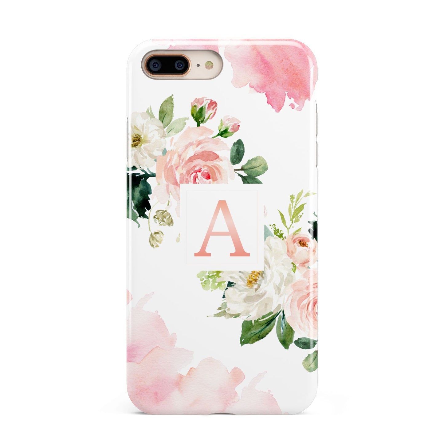 Pink Monogram Floral Roses Personalised Apple iPhone 7 8 Plus 3D Tough Case