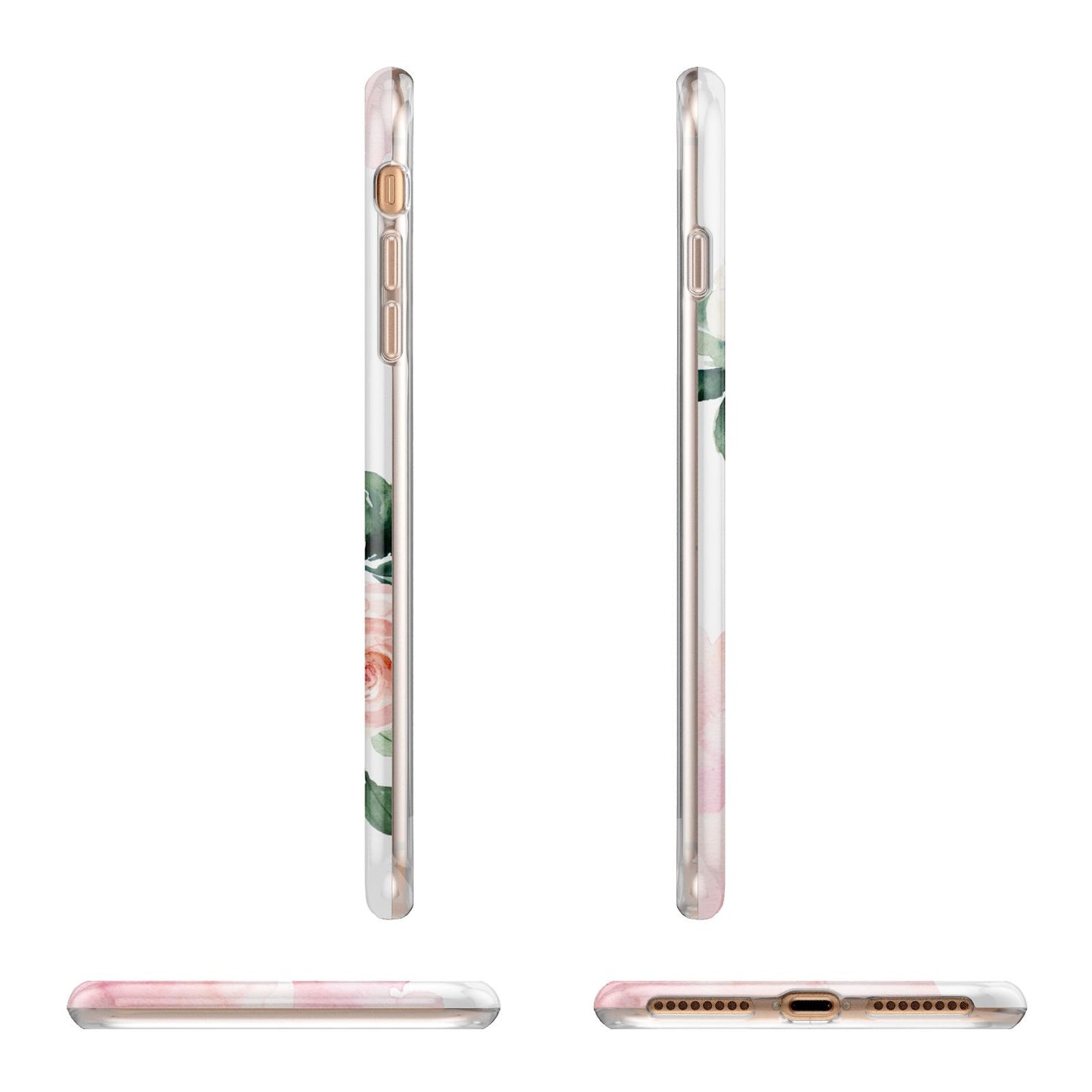 Pink Monogram Floral Roses Personalised Apple iPhone 7 8 Plus 3D Wrap Tough Case Alternative Image Angles