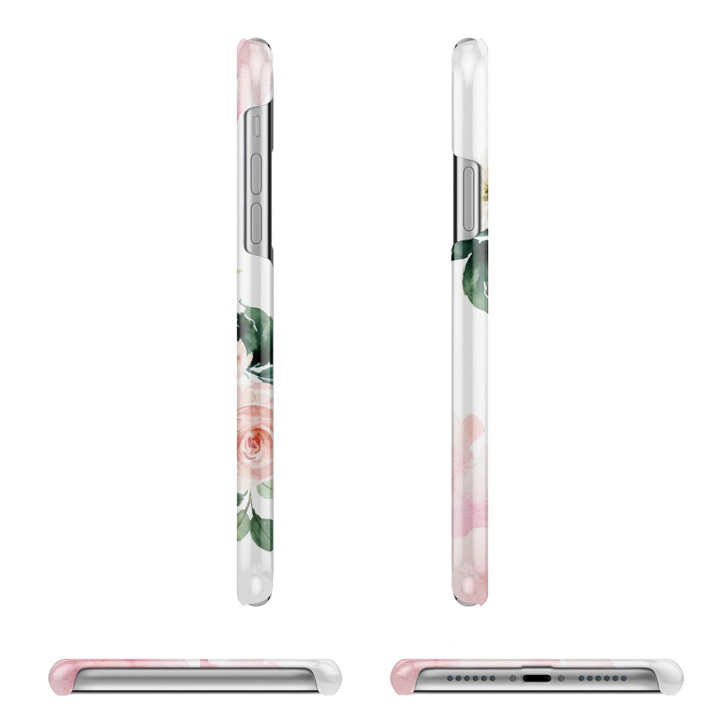 Pink Monogram Floral Roses Personalised Apple iPhone XR 3D Wrap Snap Case Angled Images on White Phone