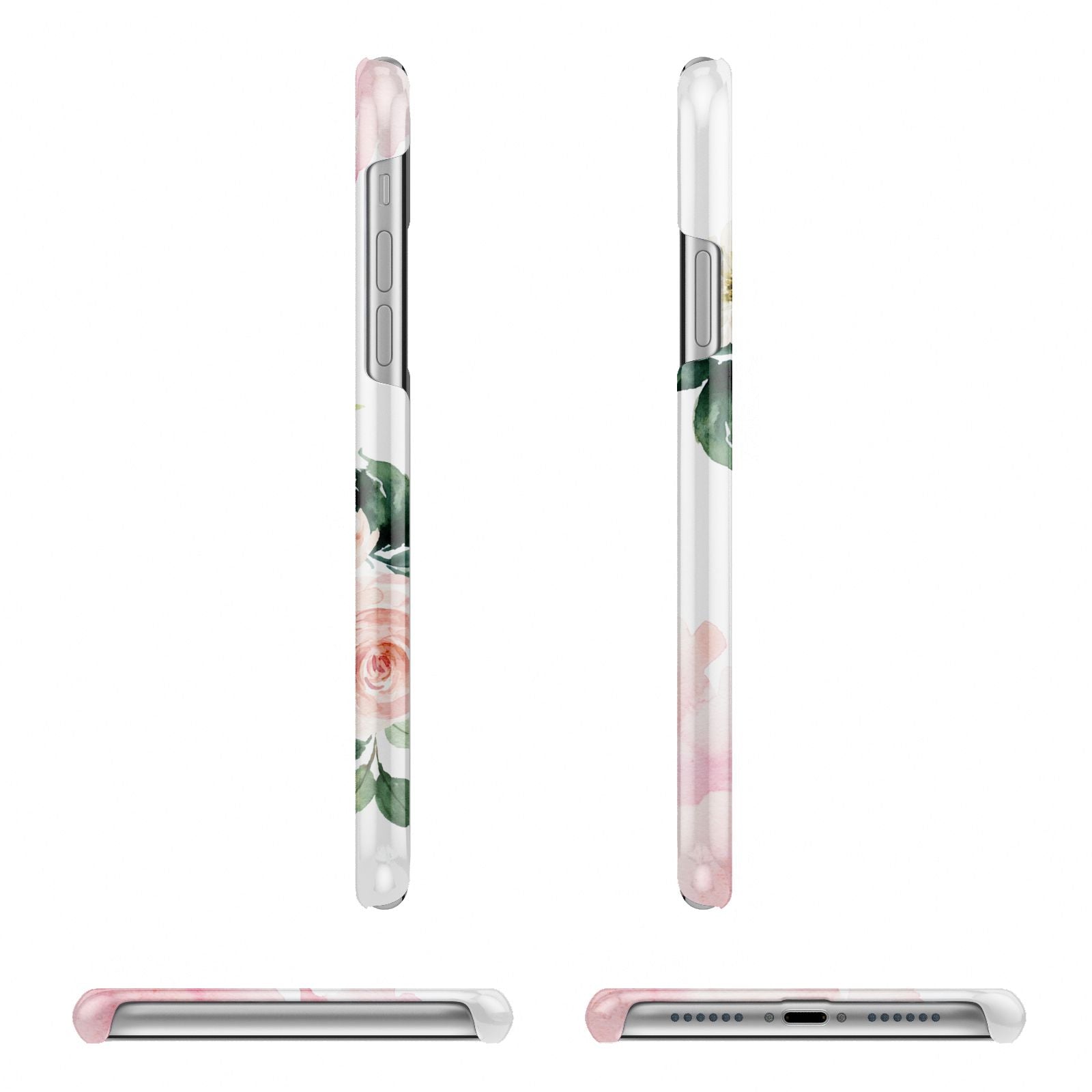 Pink Monogram Floral Roses Personalised Apple iPhone XR 3D Wrap Snap Case Angled Images on White Phone