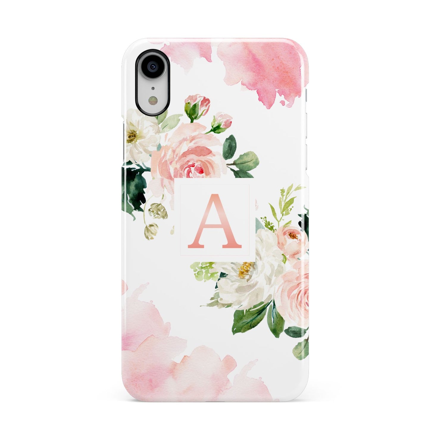 Pink Monogram Floral Roses Personalised Apple iPhone XR White 3D Snap Case