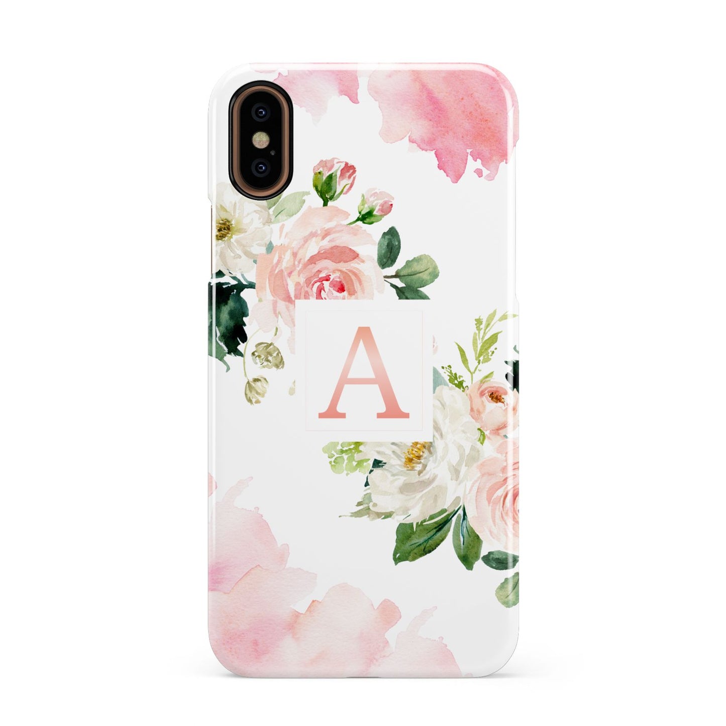 Pink Monogram Floral Roses Personalised Apple iPhone XS 3D Snap Case