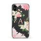 Pink Monogram Floral Roses Personalised Apple iPhone Xs Impact Case Black Edge on Black Phone