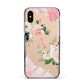 Pink Monogram Floral Roses Personalised Apple iPhone Xs Impact Case Black Edge on Gold Phone