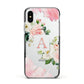 Pink Monogram Floral Roses Personalised Apple iPhone Xs Impact Case Black Edge on Silver Phone