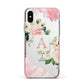 Pink Monogram Floral Roses Personalised Apple iPhone Xs Impact Case Pink Edge on Silver Phone