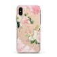 Pink Monogram Floral Roses Personalised Apple iPhone Xs Impact Case White Edge on Gold Phone