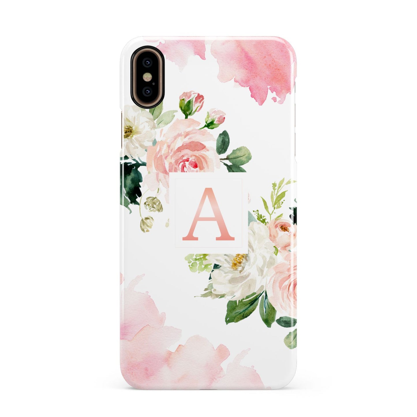 Pink Monogram Floral Roses Personalised Apple iPhone Xs Max 3D Snap Case