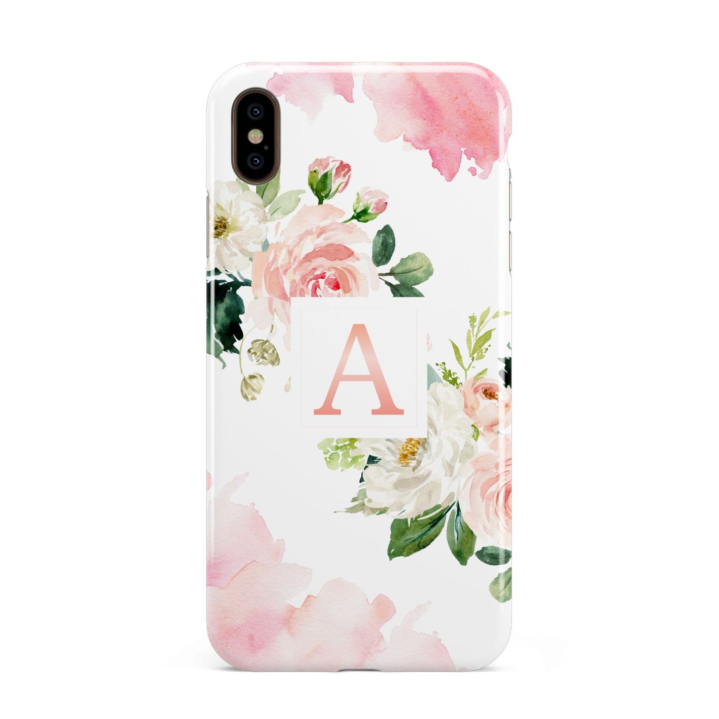 Pink Monogram Floral Roses Personalised Apple iPhone Xs Max 3D Tough Case