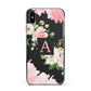 Pink Monogram Floral Roses Personalised Apple iPhone Xs Max Impact Case Black Edge on Black Phone