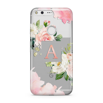 Pink Monogram Floral Roses Personalised Google Pixel Case
