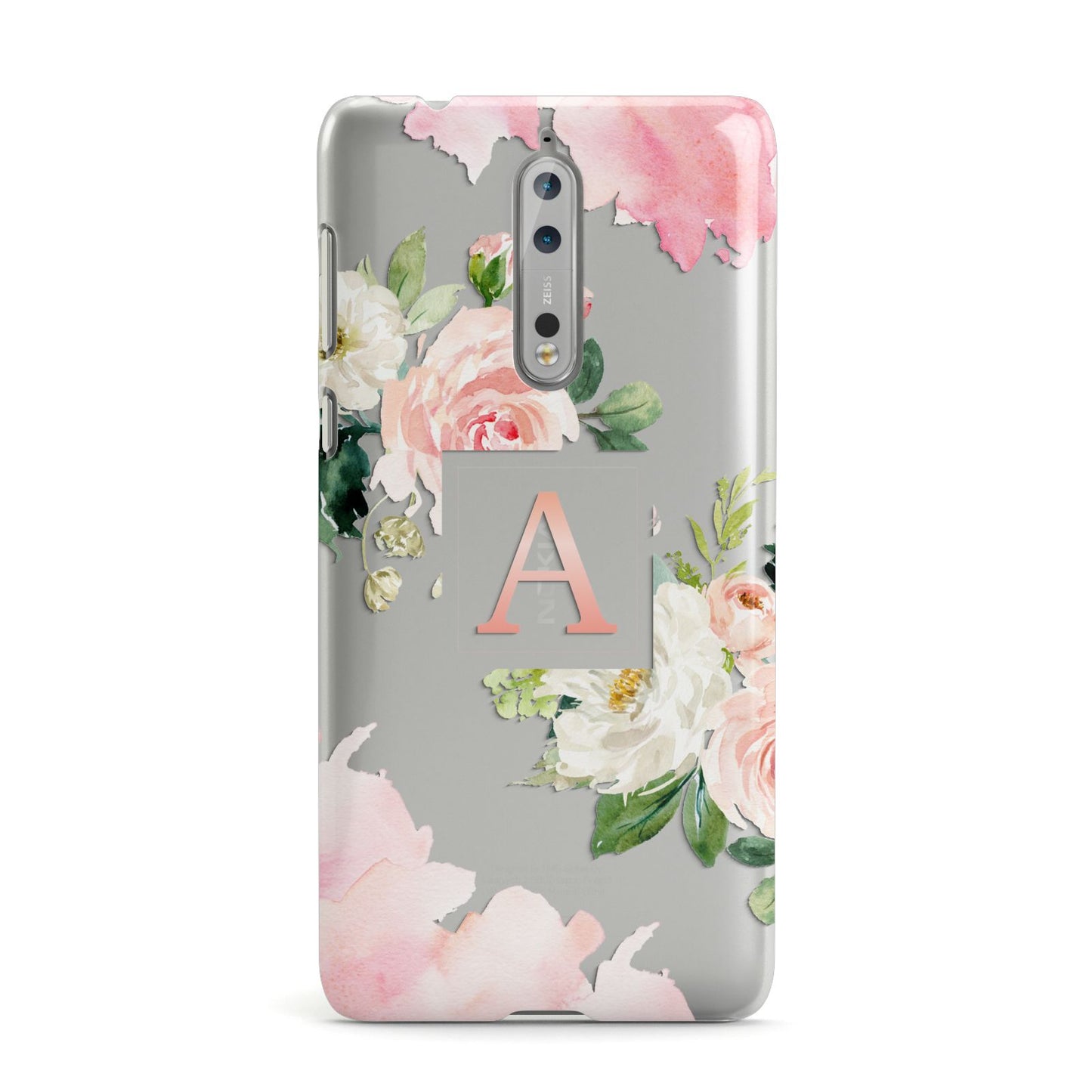 Pink Monogram Floral Roses Personalised Nokia Case