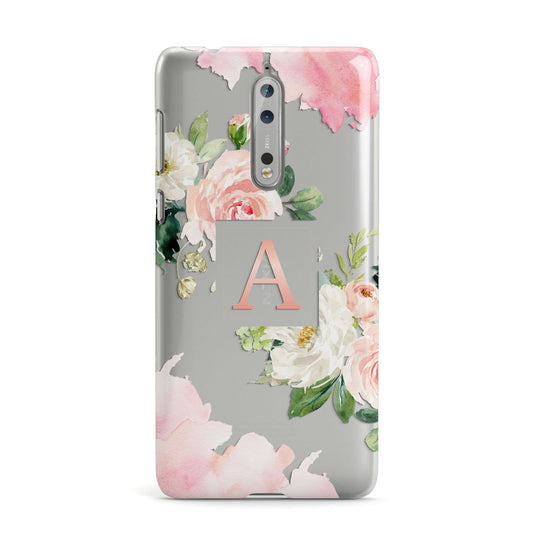 Pink Monogram Floral Roses Personalised Nokia Case