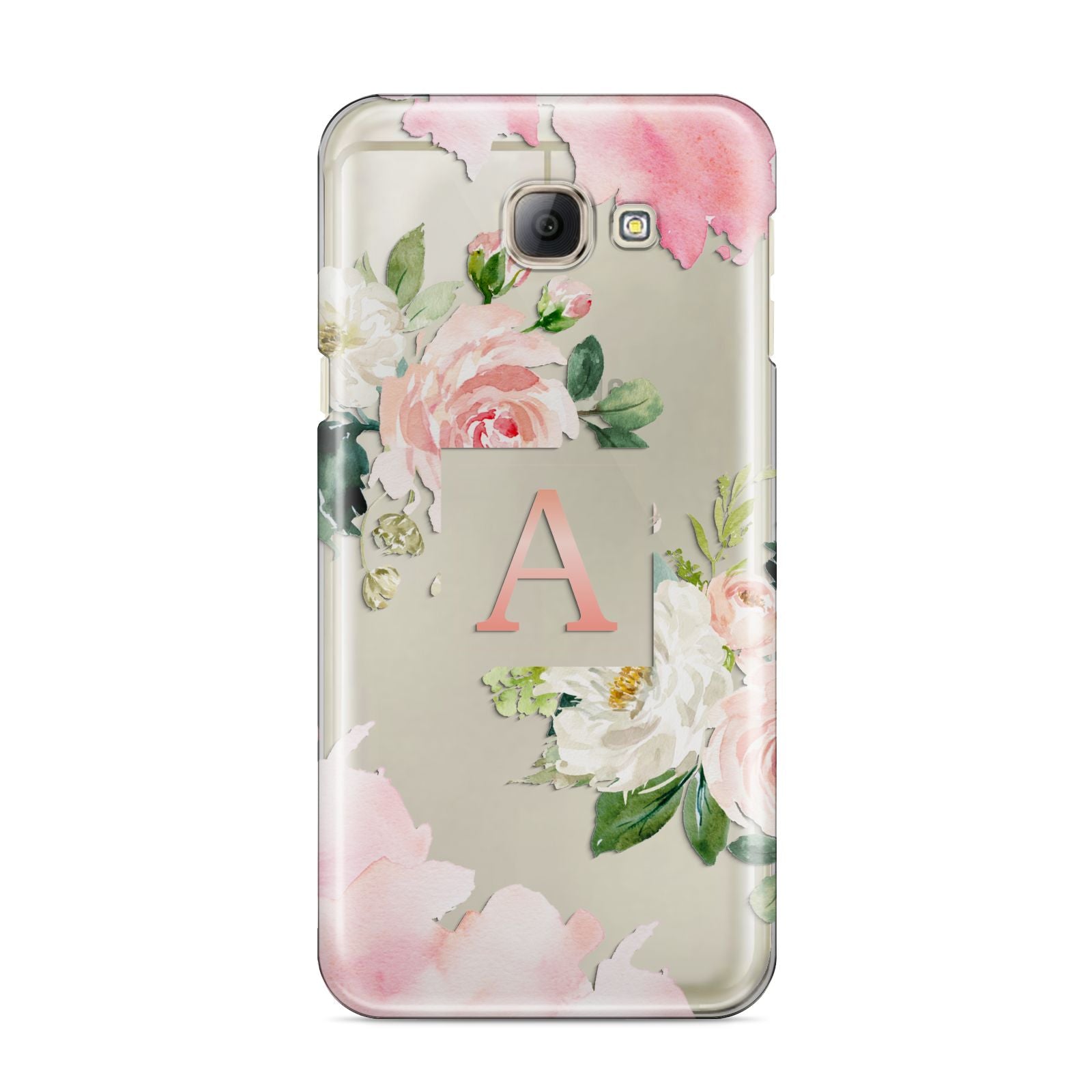 Pink Monogram Floral Roses Personalised Samsung Galaxy A8 2016 Case