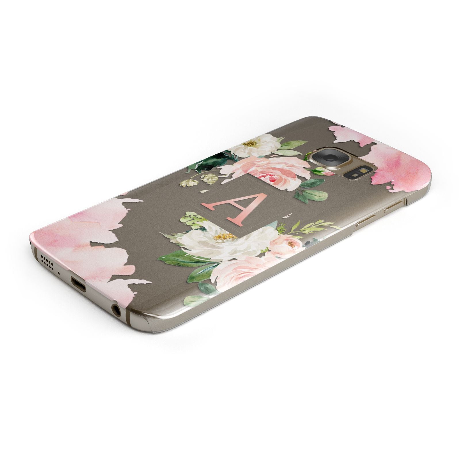 Pink Monogram Floral Roses Personalised Samsung Galaxy Case Bottom Cutout