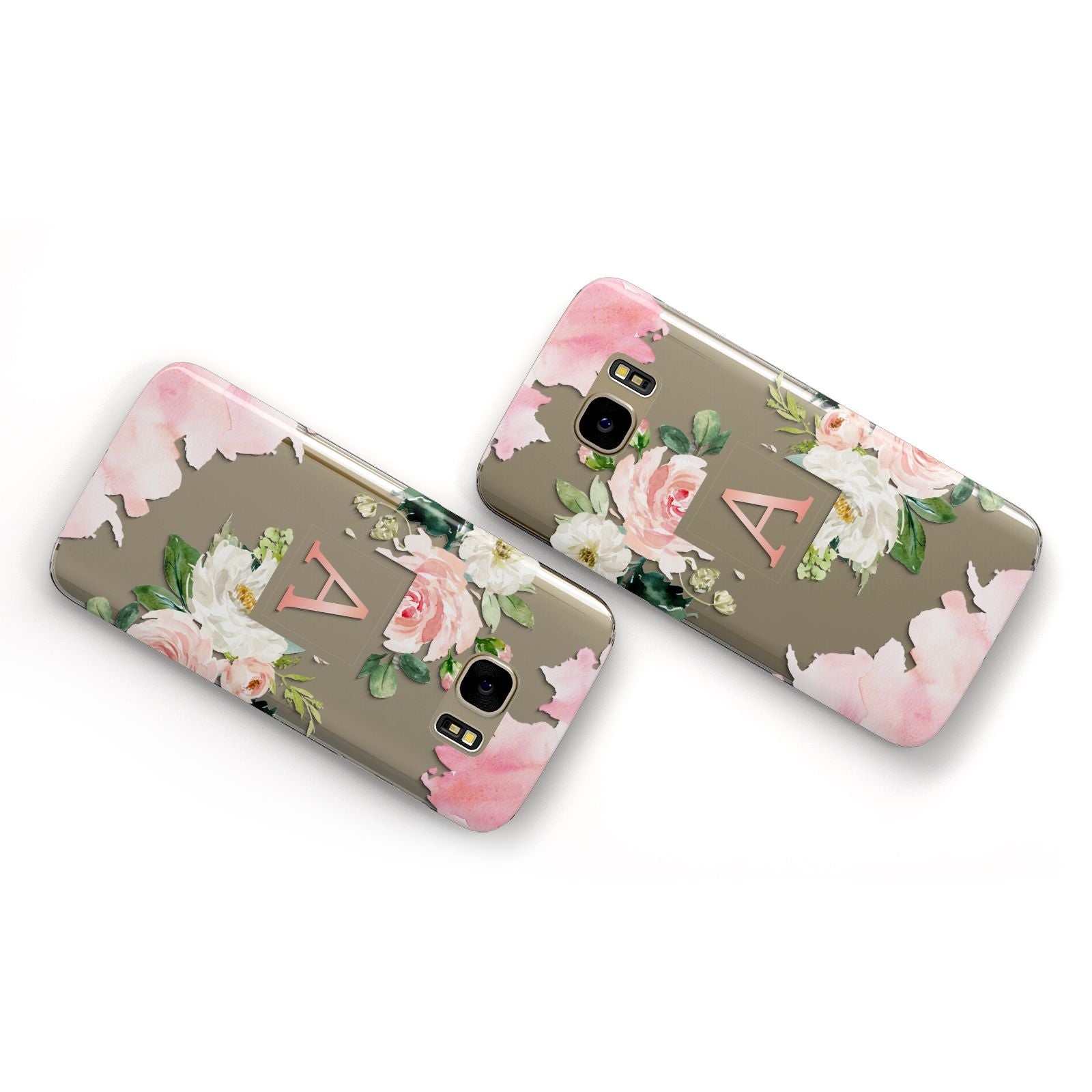 Pink Monogram Floral Roses Personalised Samsung Galaxy Case Flat Overview