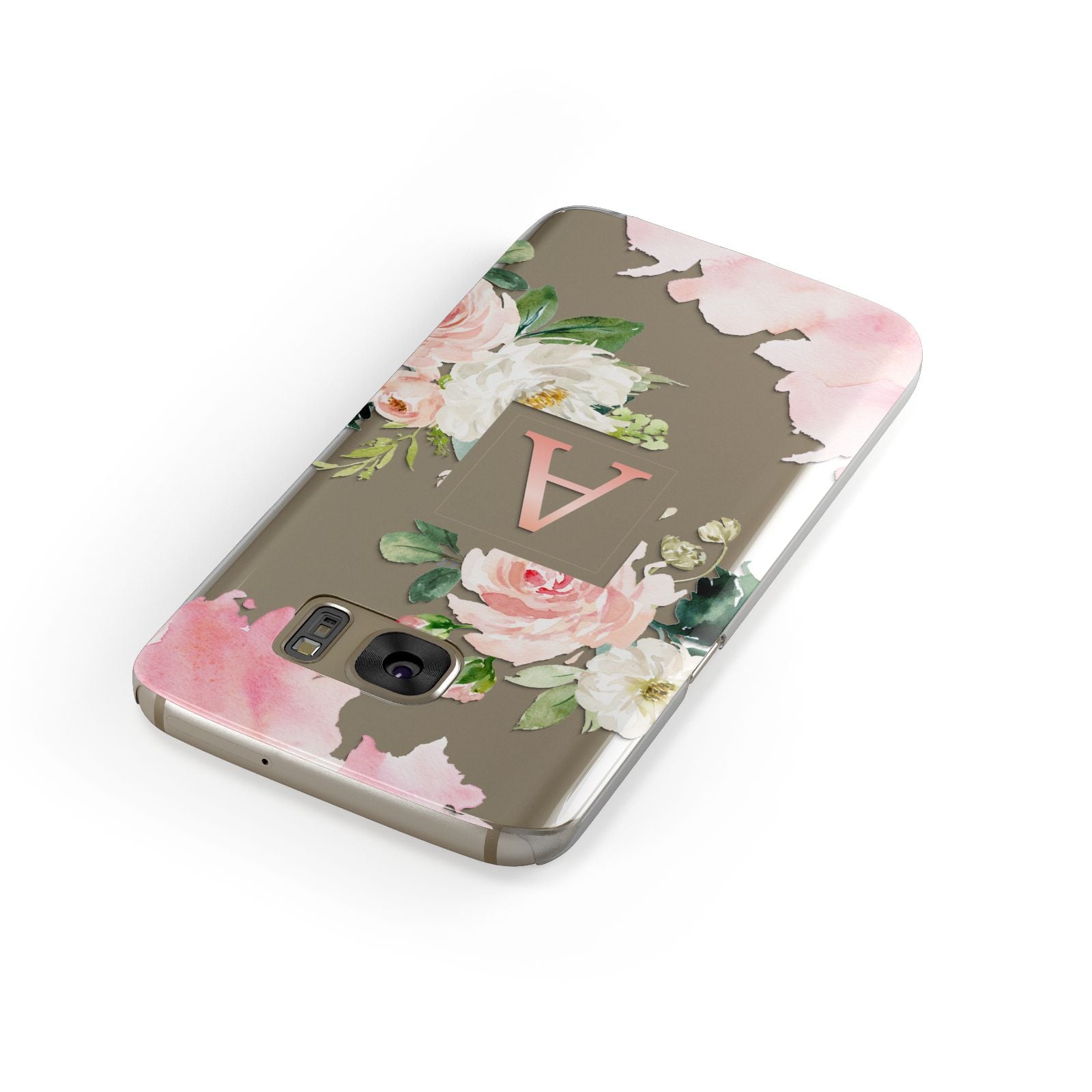 Pink Monogram Floral Roses Personalised Samsung Galaxy Case Front Close Up