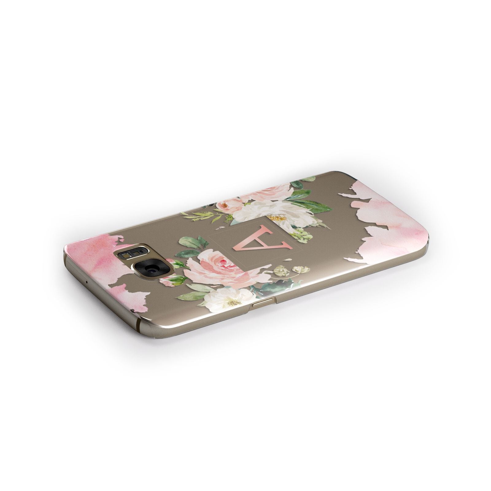 Pink Monogram Floral Roses Personalised Samsung Galaxy Case Side Close Up