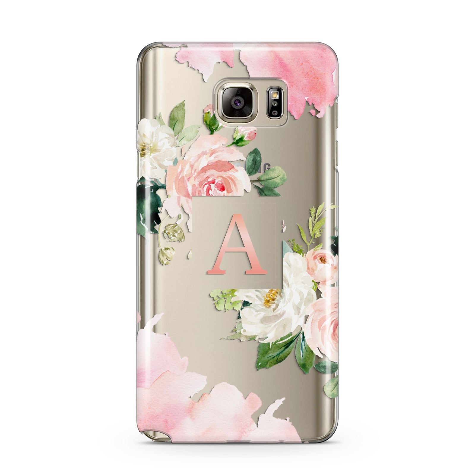 Pink Monogram Floral Roses Personalised Samsung Galaxy Note 5 Case