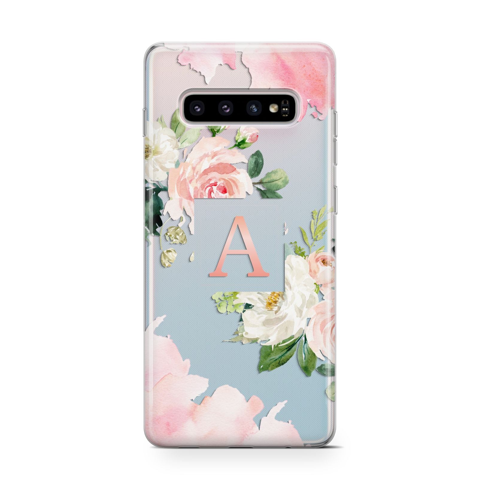 Pink Monogram Floral Roses Personalised Samsung Galaxy S10 Case