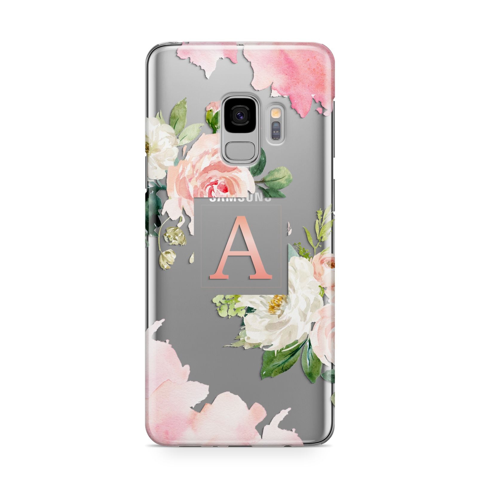 Pink Monogram Floral Roses Personalised Samsung Galaxy S9 Case