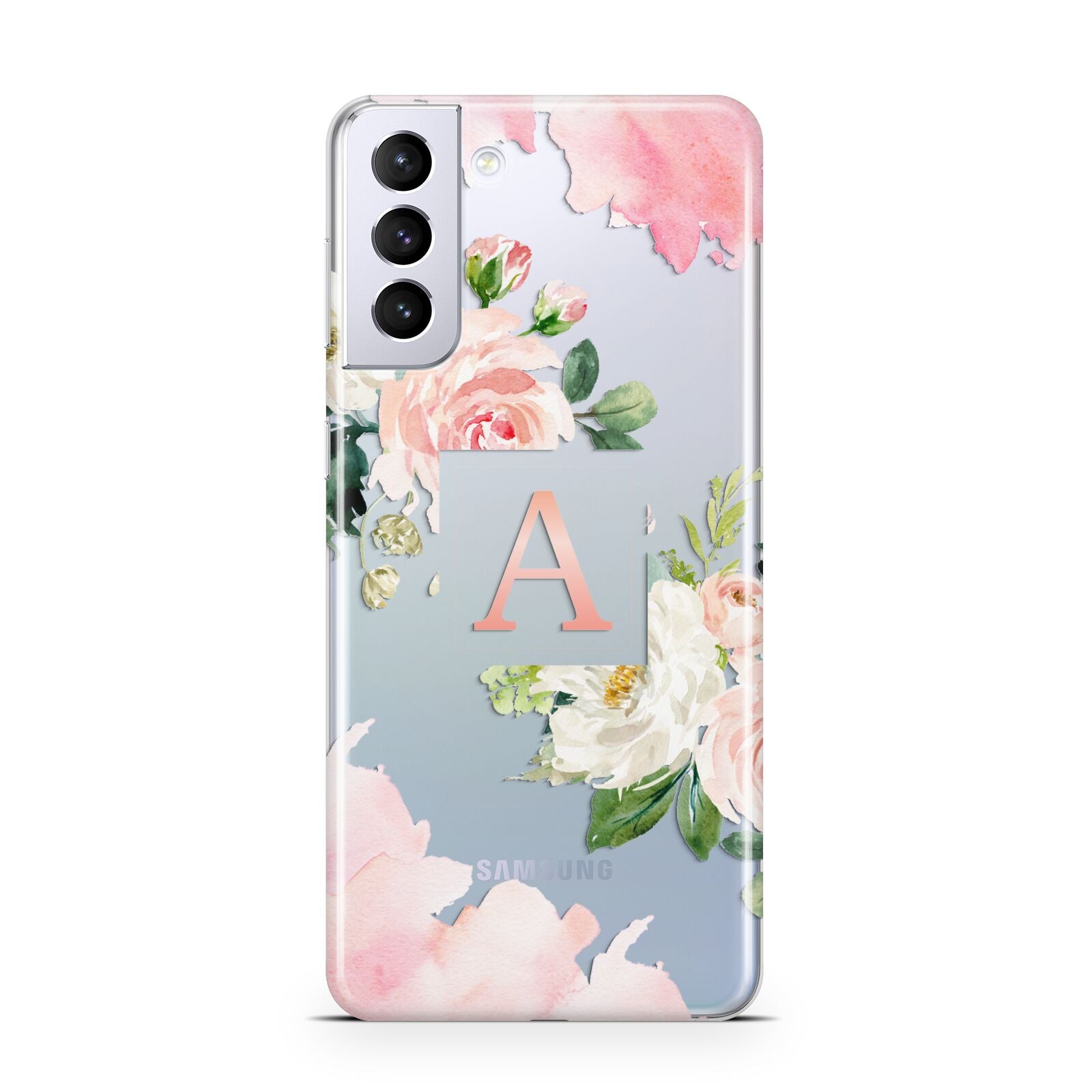 Pink Monogram Floral Roses Personalised Samsung S21 Plus Phone Case