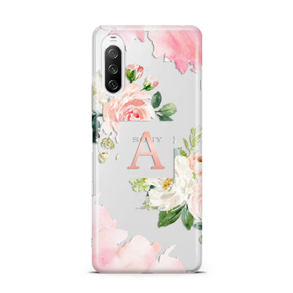 Pink Monogram Floral Roses Personalised Sony Xperia 10 III Case