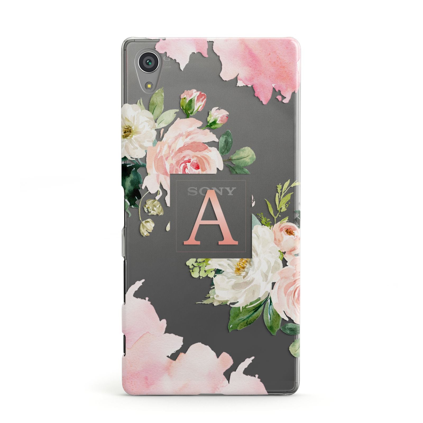 Pink Monogram Floral Roses Personalised Sony Xperia Case