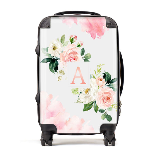 Pink Monogram Floral Roses Personalised Suitcase