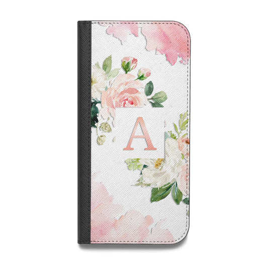 Pink Monogram Floral Roses Personalised Vegan Leather Flip iPhone Case