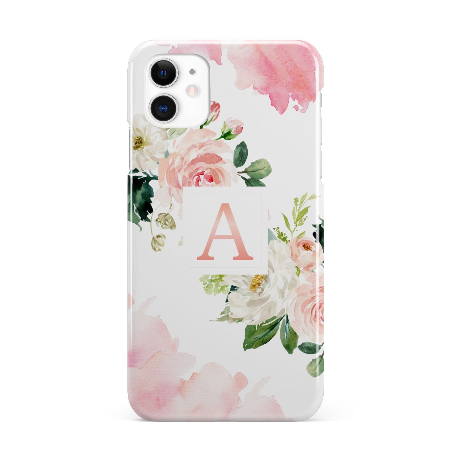 Pink Monogram Floral Roses Personalised iPhone 11 3D Snap Case